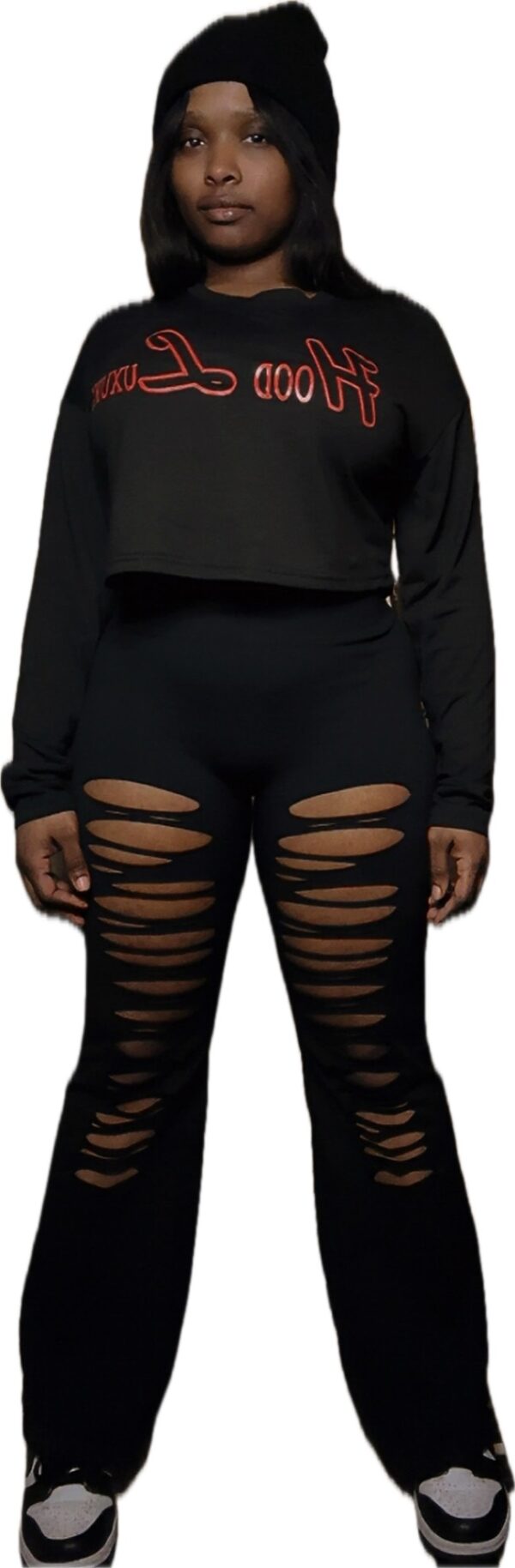 Womens Cropped Sweatshirt W/ Distressed Yoga Pants - Image 8